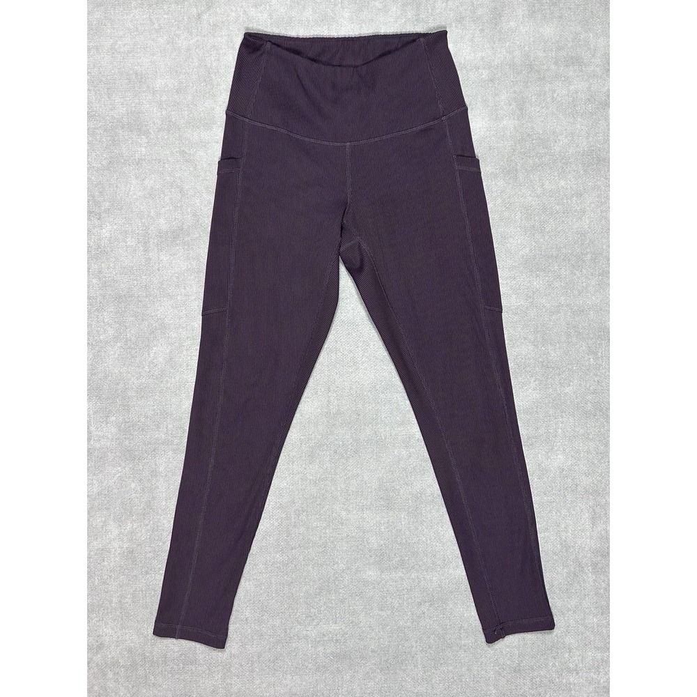 Prana Legging Women's Small Side Pocket Dark Purple Ribbed Ankle Length Yoga Gym